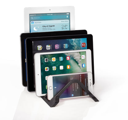 Prosumer's Choice Universal Charging Rack Organizer - Multi Device Stand Holds 5 Tablets or Smartphones - Desktop Tablet Holder and Storage Station - Compact Tech Organizer Dock for Home or Office