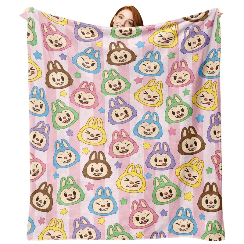 Pycat Cute Macaron Flannel Throw Blanket, Monster Stars Birthday Gifts for Men Women Adults, Stripes Soft Blankets for Bedding Sofa 50 x 60 Inches