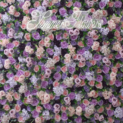 JIIPOREGJ Artificial Flower Wall Backdrop Panels,Purple Rose Handmade Romantic Large Wedding Backdrop 3D Floral Wall Fabric Flower Wall for Party Bridal Wedding Backgroun,One Color,3m*3m/10 * 10FT