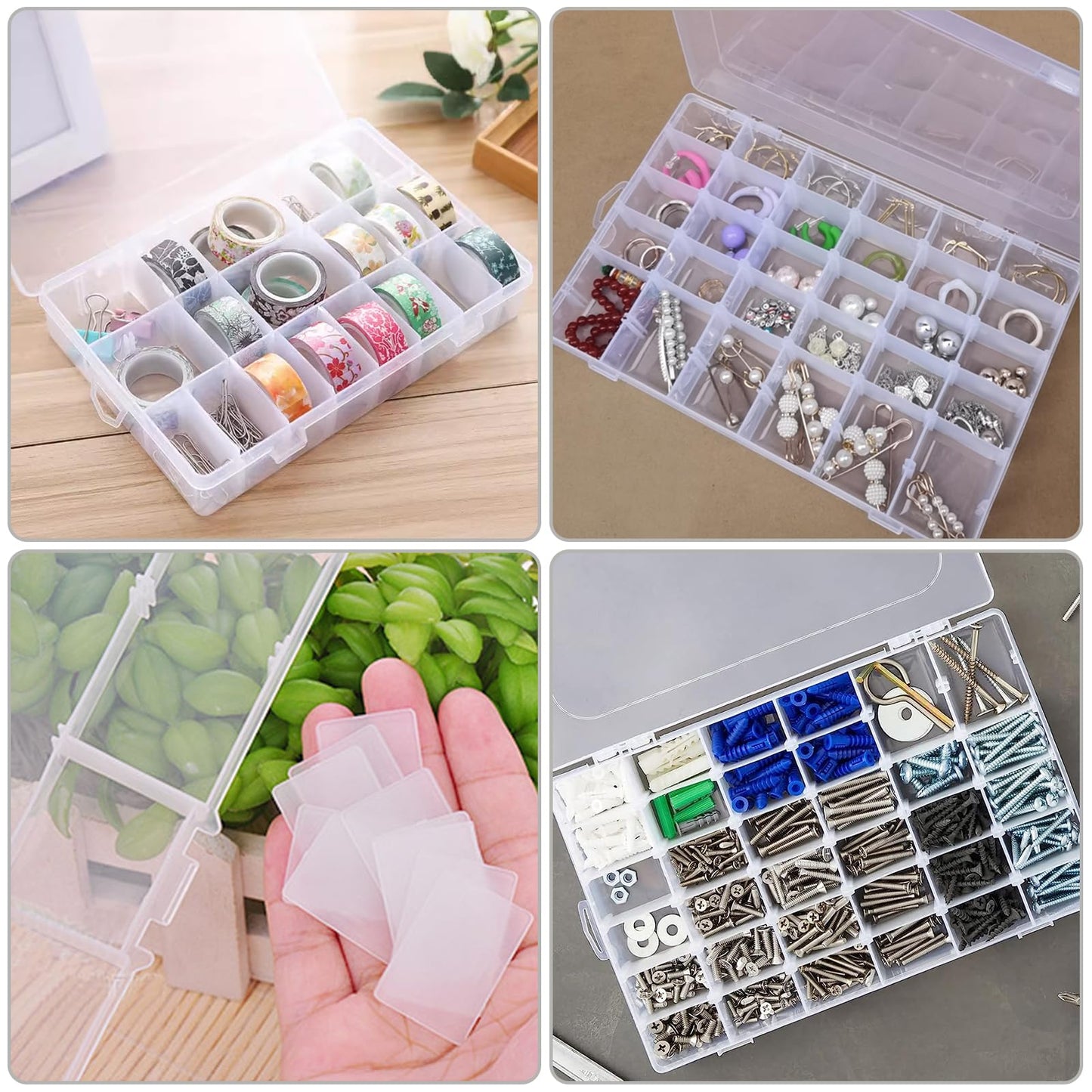 2Pack 18 Grids Craft Organizers and Storage Bead Organizer Tackle Box Organizer with Adjustable Divider, Plastic, Clear