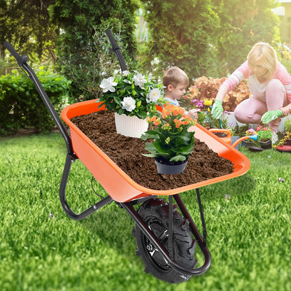 VEVOR Electric Wheelbarrow Cart, 500W Powered Utility Garden Wagon Dump Cart, 4 Cu. Ft. Load & 330 lbs Capacity with Metal Handle & 16" Track Wheels, One Wheel Barrow Yard Cart & Wagons for Lawn Farm