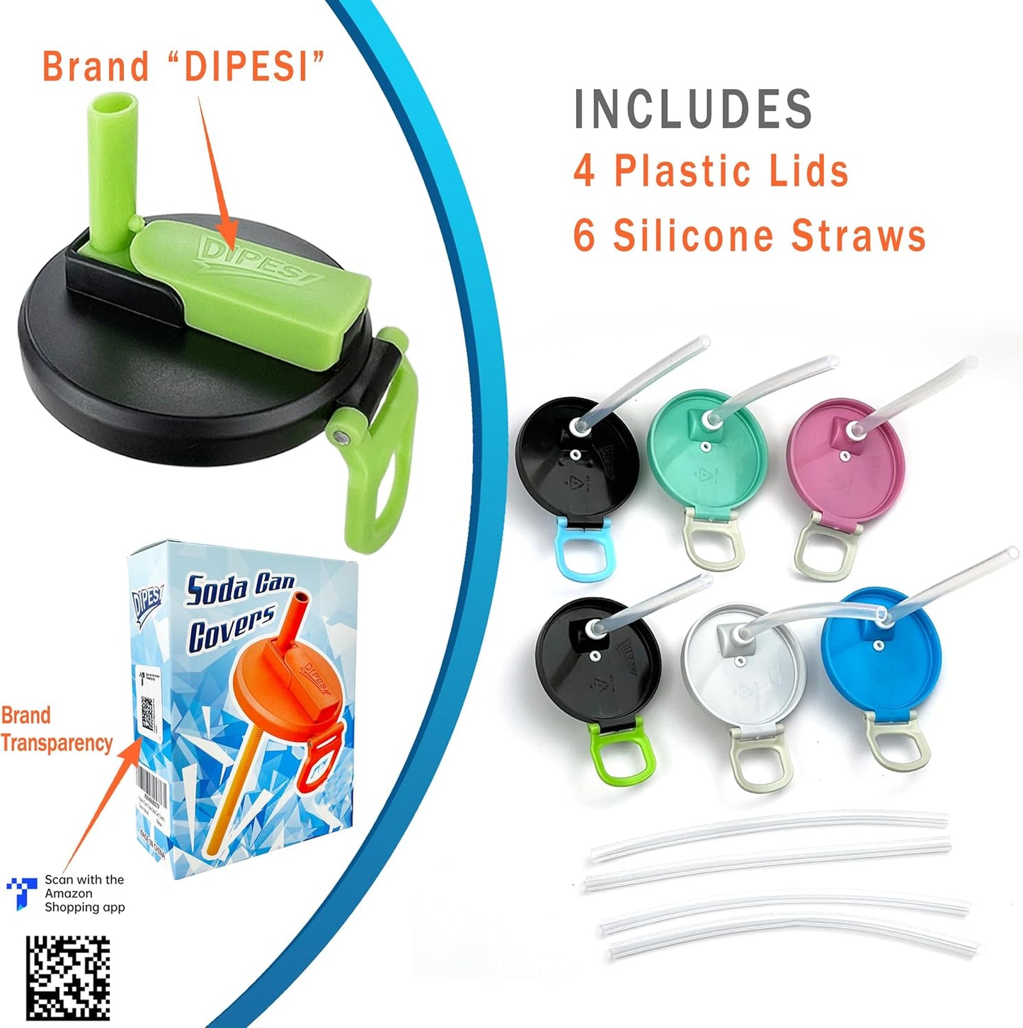 4 Pack 12oz/16oz DIPESI Soda Can Lids with Straws,Inspired by Energy Drink Can Colors Fits fit Standard Cans