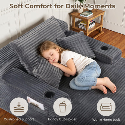 Yafylly 65" Oversized Boneless Chaise Lounge Chair Indoor, Corduroy Sleeper Bed with No Assembly for Living Room, Bedroom, Reading Nook, Lounge, Grey