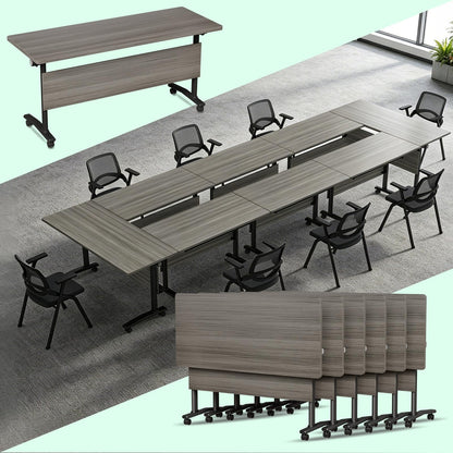 CUFEFi Folding Conference Table,Flip-Top Conference Room Table with Wheels,Waterproof Desktop,Free Combination Arrangement Modular Seminar Training Table for Office Meeting Room (10, Elm, L47.2in)
