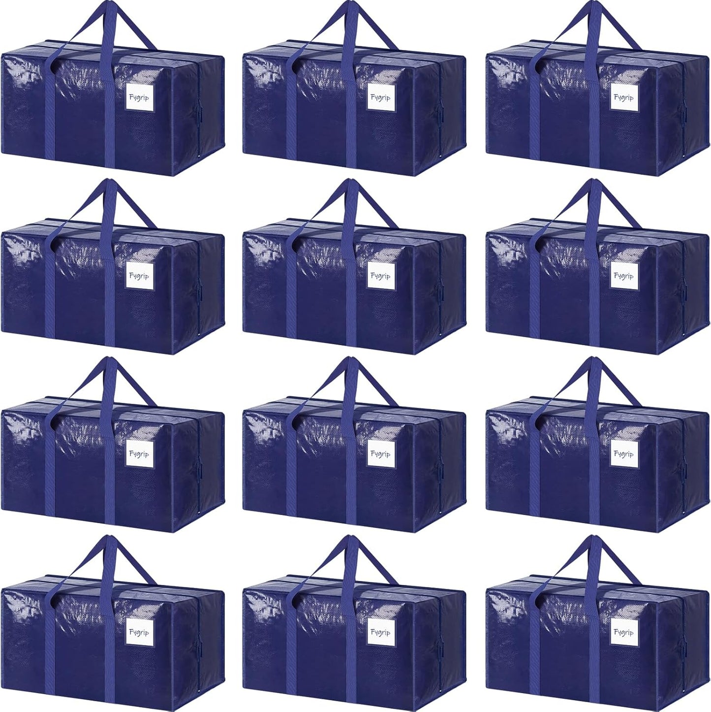 Skiennix 12 Pack Extra Heavy Duty Moving Bags - Strong Zipper & Comfortable Handles | Durable Dark Blue Storage Totes