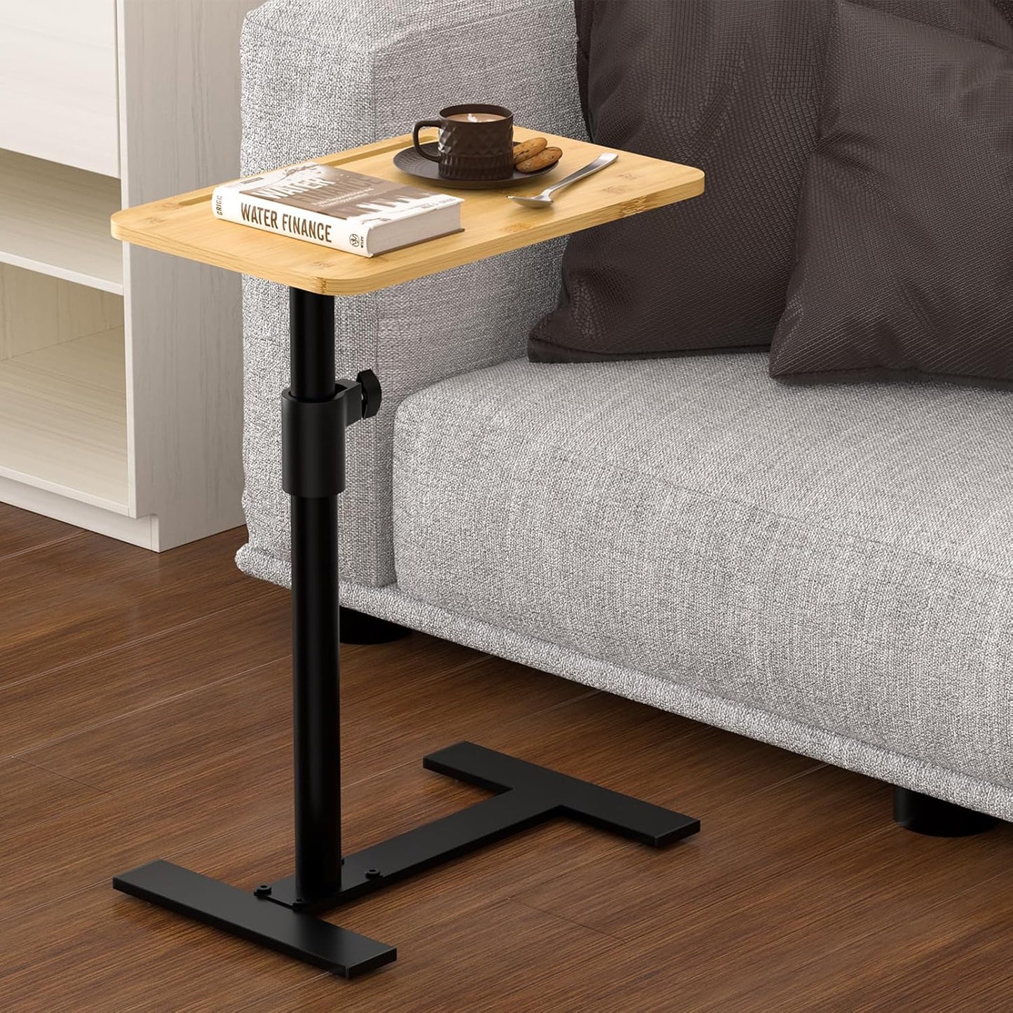 360 (1, Sofa Armrest Tray Table - Bamboo Swivel TV Trays - Height Adjustable Side Table for Bed or Chair with Phone