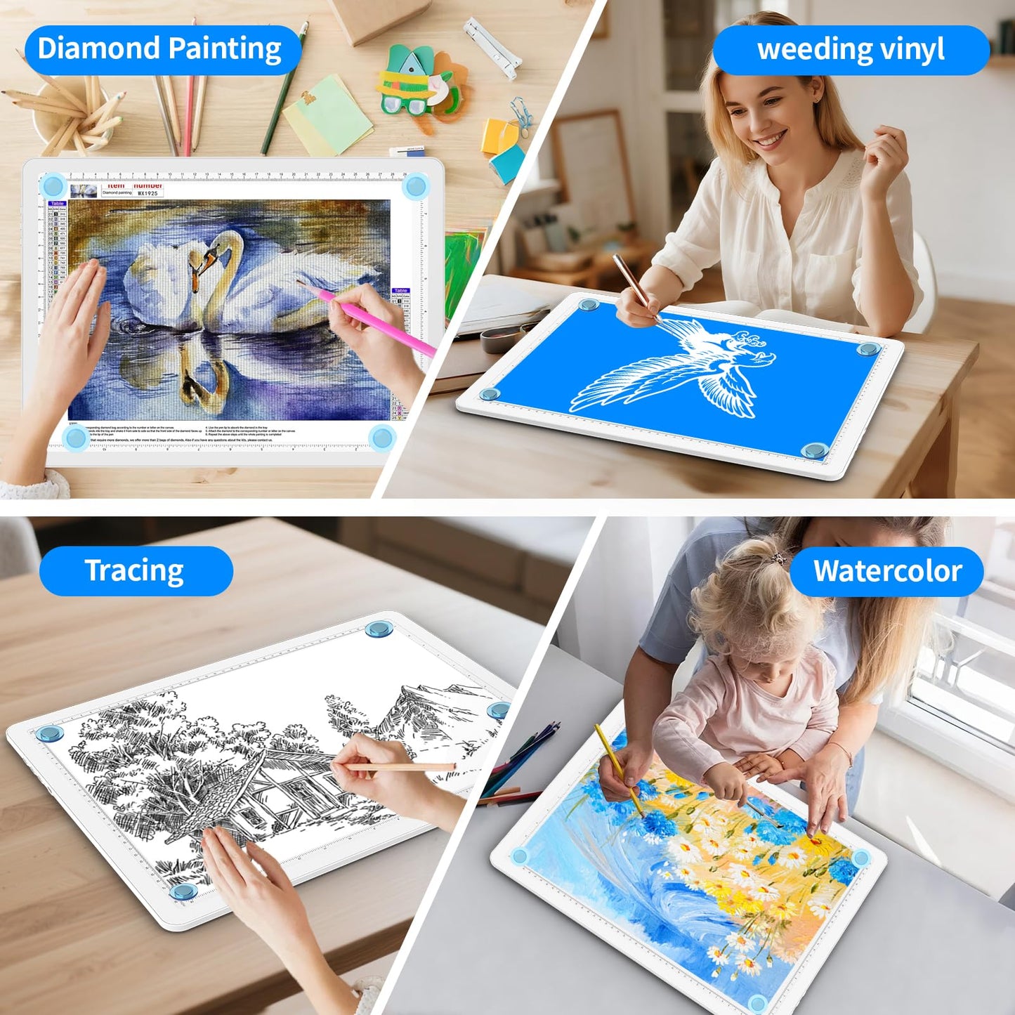 Heanolier Rechargeable A3 Light Box Drawing Pad,5600 Lux Bright Magnetic Tracing Board,Dimmable Light Pad,3 color modes,light board for Diamond painting,light table for Drawing Sketching,Tattoo(White)