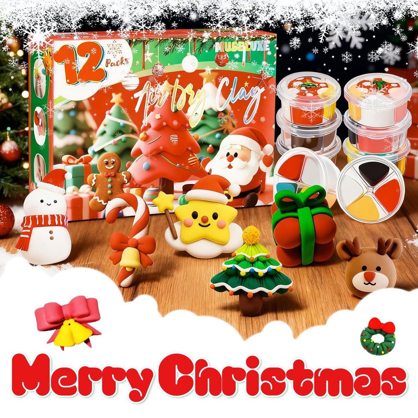 MuseLuxe Air Dry Clay - 12 Boxes Christmas Modeling Clay Kit with 8 Sculpting Tools,Safe & Non-Toxic,DIY Magic Gifts Toys for Boys,Girls,Kids