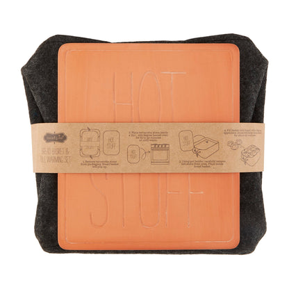 Mud Pie Bread Basket Warming Tile Set; basket 10" x 9" | tile 8 1/4" x 7 1/4"