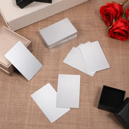 Yuanan 100PCS Metal Business Cards Blank, 0.45mm Aluminum Business Card Blanks Thick Engraving, 3.4x2.1 Inch Multipurpose for Cards Cnc Engraver Laser Engraving DIY Card-Silver