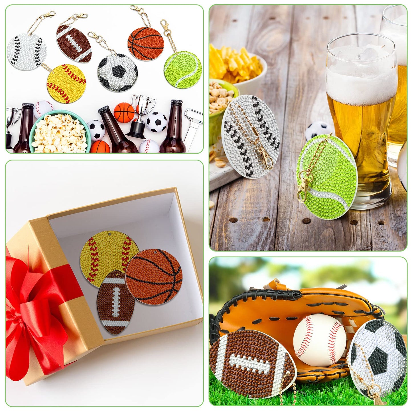 Tudomro 24 Pcs Sports Balls DIY Diamond Art Painting Keychain Kits 5D Soccer Football Baseball Softball Ball Drill Art Key Chain Set for Sports