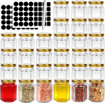 3 oz 30 Pack 80 1 BIGIVACA Mini Honey Jars - Hexagon Glass Jars with Gold Lids for Wedding Favors, Party Favors, Candle