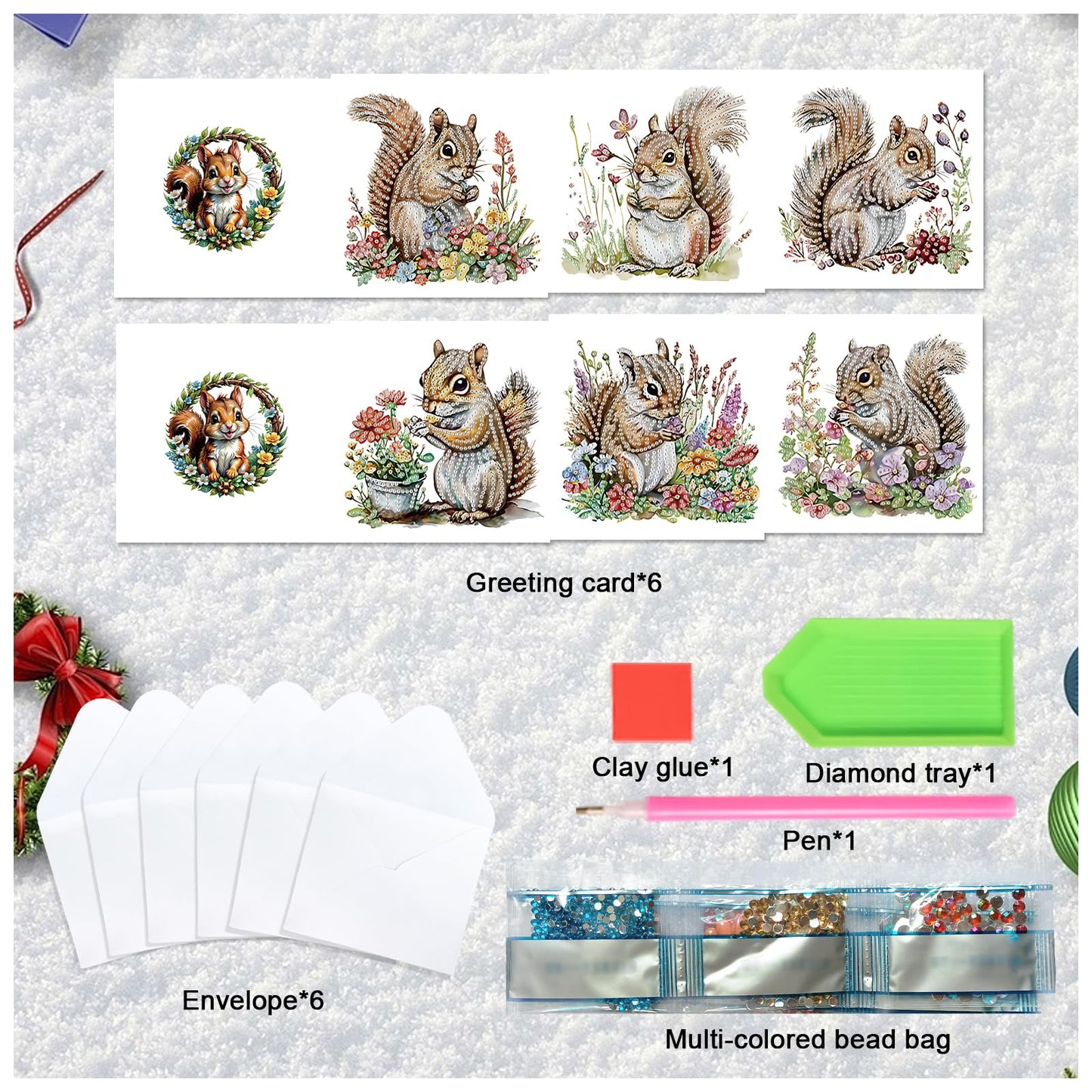 JZHYOAN 6 Pieces Diamond Art Greeting Cards with Envelopes DIY Squirrel Special Pattern Diamond Painting Card Creative Gifts Foldable Handmade Cards for Friends Family Birthday Holiday Congratulation