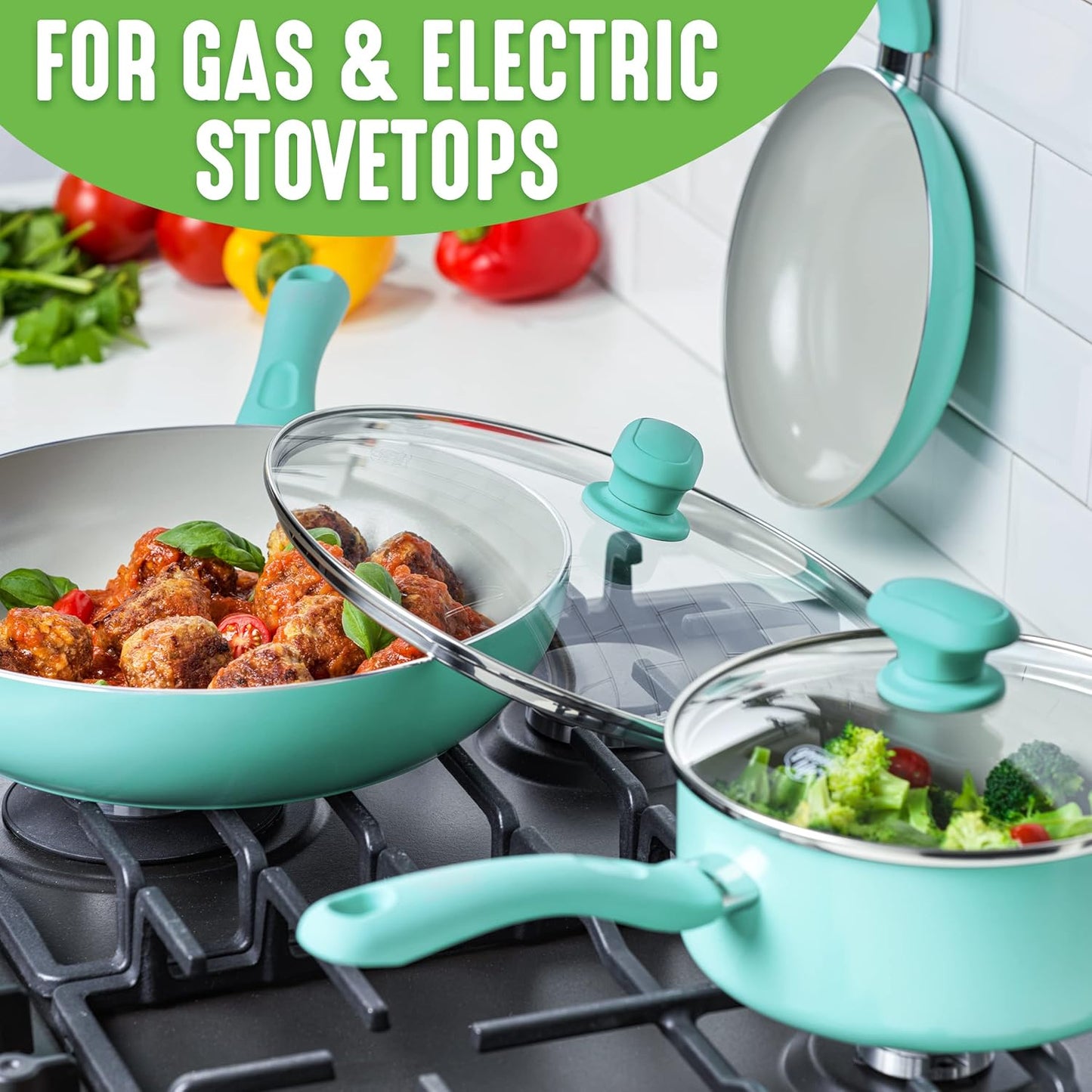 GreenLife Soft Grip Diamond Healthy Ceramic Nonstick, 10" Frying Pan Skillet, PFAS-Free, Dishwasher Safe, Turquoise