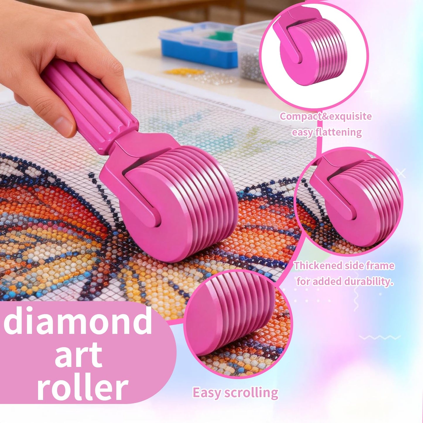 Upgraded Diamond Painting Roller Tool & Straightener, Detachable Diamond Art Roller for Smooth Pressing, 5D Gem Art Accessories and Crafting Supplies for Canvas Flattening, Dazzling