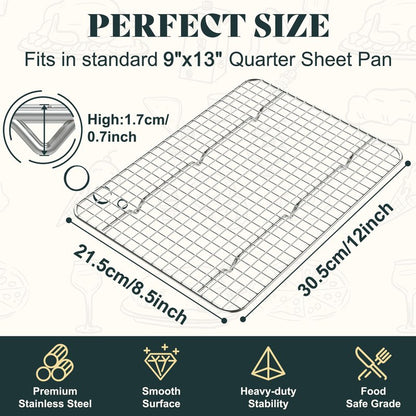 Cooling Racks for Cooking and Baking - 8.5"x12" Oven Safe Premium Stainless Steel Heavy Duty Baking Rack Tight-Wire, Fits Quarter Sheet Pan for Roasting & Grilling & Cooking - Set of 2