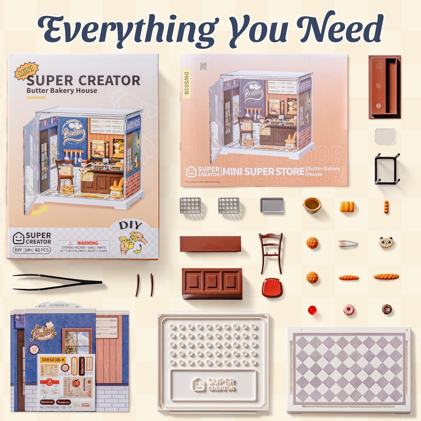 Rolife Mini Super Creator Series, DIY Miniature Butter Bakery House Dollhouse Kit, Bulid Scenary for Action Collectible Figures,Creative Gifts for Adults Women