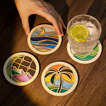 Temlum Wooden Coasters Painting Kit, Paint You Own Coaster Wooden Painting Craft Kit for Adults and Beginners Art Craft Supplies (Landscape)