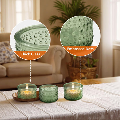JOYIT Green Votive Candle Holders Bulk Set of 6, Tealight Candle Holder for Wedding Table Centerpiece, Glass Small Candle Holders for Birthday Party, Valentine's Day, Home Decor (2''X 1.4'')