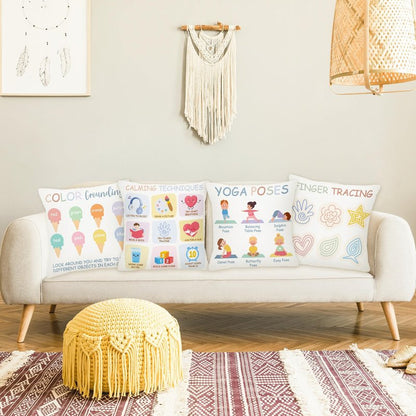 EDaozkend Boho Calming Corner Pillow Covers, 4Pcs Back to School 18x18 Boho Calm Down Corner Therapy Pillowcase for Mental Health Room Home, Emotion Feelings Pillow Covers Inspirational Gifts for Kids