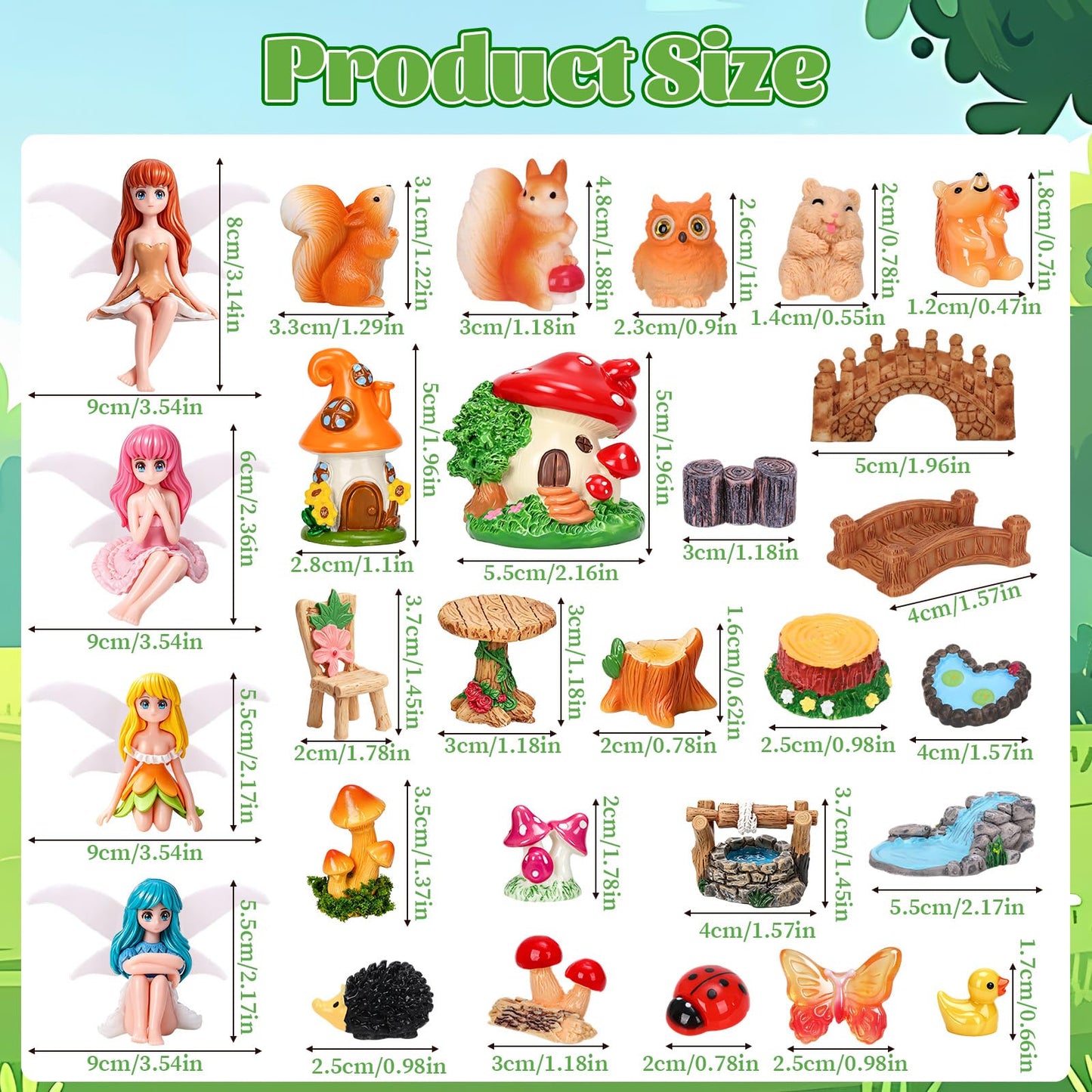 QAUYETM 40Pcs Fairy Garden Accessories Miniature Garden Ornaments Kit with Mini Animal Plant Fairies Furniture House Figures Bulk for Micro Landscape DIY Terrarium Potted Plants Dollhouse Decor