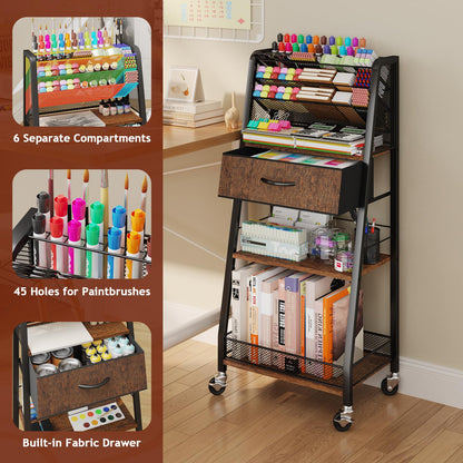 Homsorout 3 Tier Rolling Cart - Metal Utility Cart with Storage Drawer and Wheels, Versatile Art & Craft Organizer for Home, Office, or Studio - Ideal for Storing Brushes, Paints, and Supplies