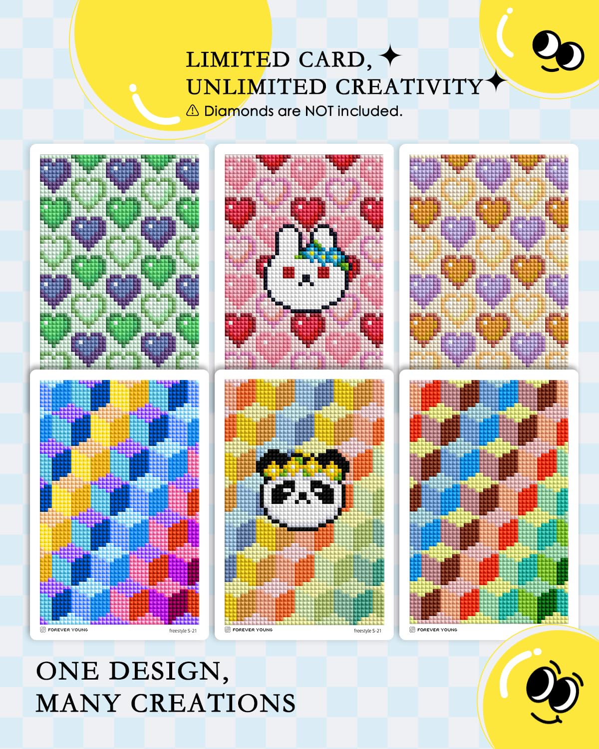forever young 24 Designs Diamond Freestyle Cards for Beads, 5x7 Blank Diamond Art Cards with Glue for Round Dots for Adults, Postcard-Style Diamond Painting Accessories (No Drills)