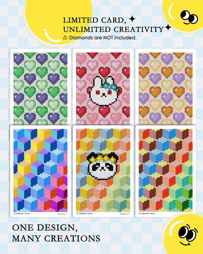 forever young 24 Designs Diamond Freestyle Cards for Beads, 5x7 Blank Diamond Art Cards with Glue for Round Dots for Adults, Postcard-Style Diamond Painting Accessories (No Drills)