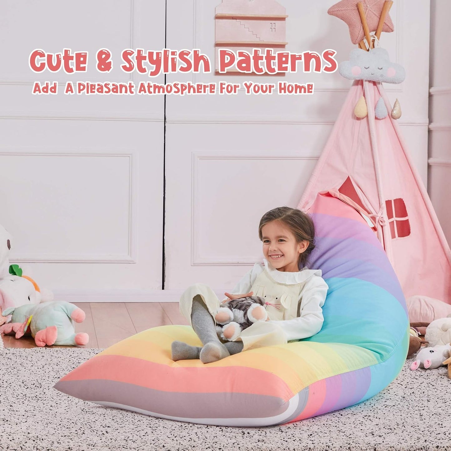 250L Nobildonna Stuffed Animal Storage Bean Bag Chair Cover for Kids Teens (No Filler) Washable Large Beanbag Cover