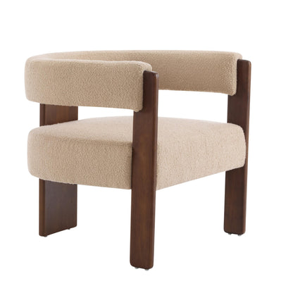 Christopher Knight Home Nettie Set of 2 Modern Accent Chair for Living Room, Boucle Single Lounge Sofa Chair with Wood Frame, Comfy Reading Chair, Lounge Armchair with Cushion, Light Camel + Walnut