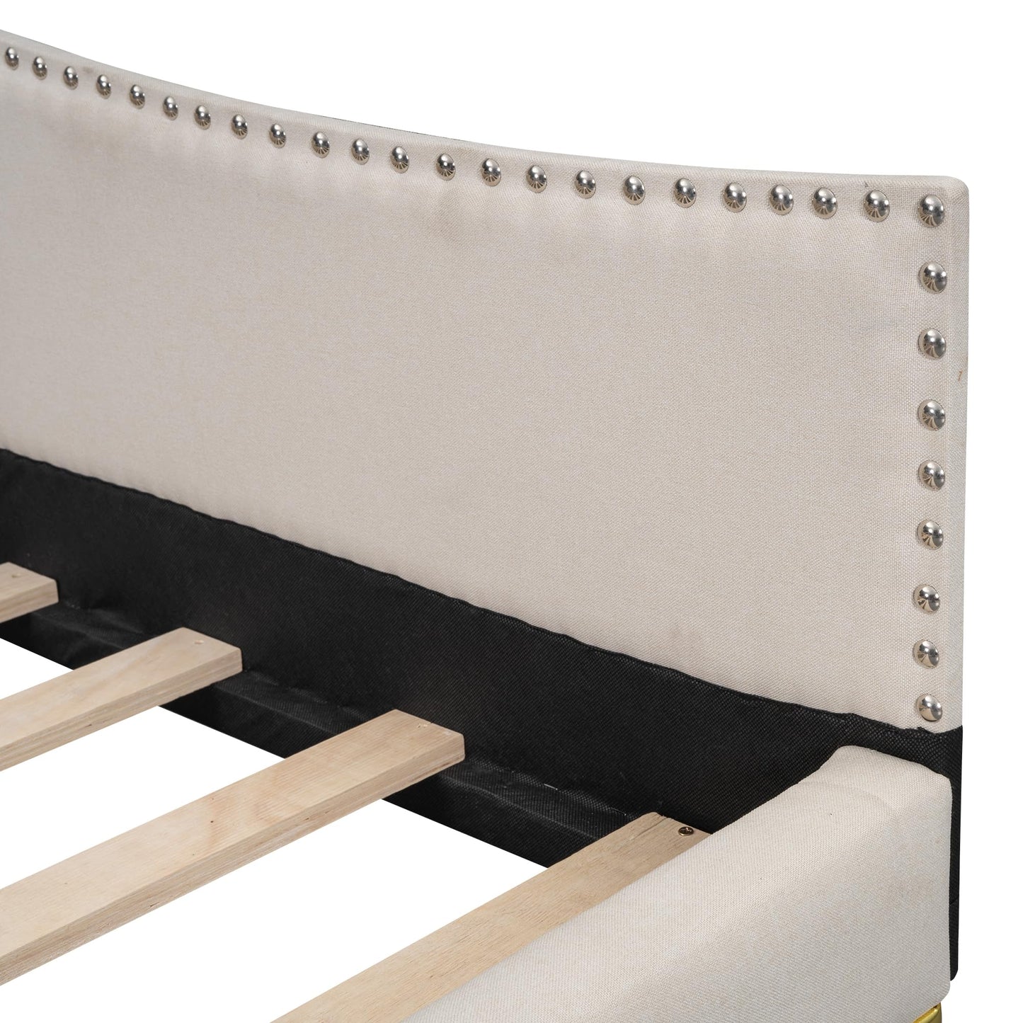 Jintop Full Size Upholstered Daybed with Backrest and Armrest,Modern Wooden Bed Frame,w/Support Legs,Slat Support,No Box Spring Needed,for Dorm,Apartment,Studio,Office,Beige