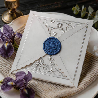Mceal Wax Seal Stickers - 50 Pcs Peony Celadon Blue 3D Embossed Stickers with Strong Adhesive 30mm/1.18Inches Diameter for Invitation Gift Wrapping Christmas Holiday