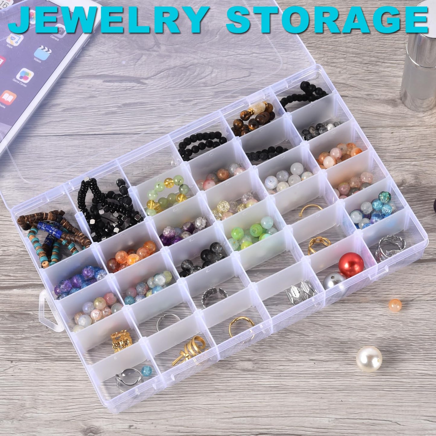 VZTOLKUR 2 Pack Clear Plastic Organizer Box with 36 Grids and Adjustable Dividers for Beads, Crafts, Art DIY, Jewelry, Screws, Pins, Thread, Fishing Gear, Small Items
