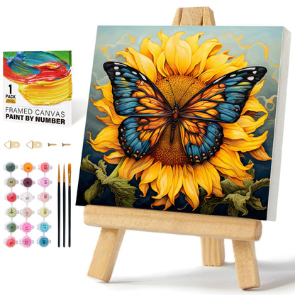 Framed Paint by Numbers Kit for Adults Beginners & Kids Ages 8-12, Butterfly Sunflower Acrylic Easy Paint by Number with Frame, Number Painting Kits on Canvas Framed (12 * 12 Inch, without Easel)