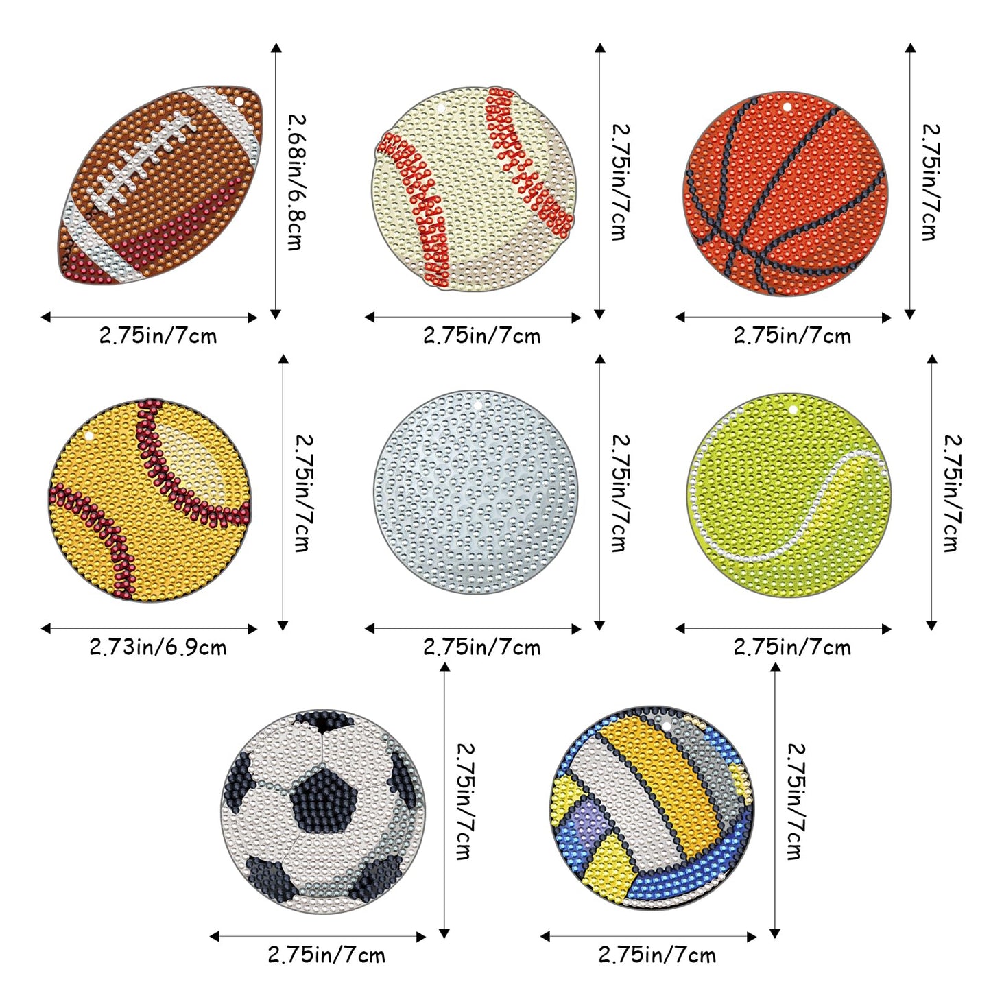 INCOK Ball Diamond Art Keychains - 16 Pcs Diamond Painting Ornament Kits DIY Basketball Football Baseball Softball Key Chain Set Gem Art Crafts Birthday Festival Gift for Adult Beginners Sport Lover