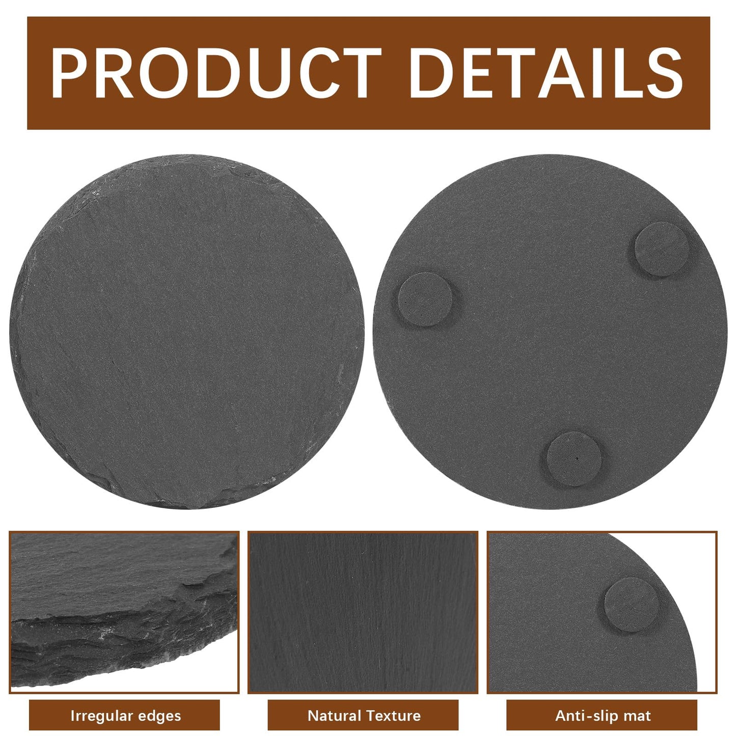 72 PCS Black Natural Slate Coasters Bulk Set 4 Inch Laser Engraving Blanks with Anti Scratch Bottoms for Home, Office, Bar, Gifts Round Coasters