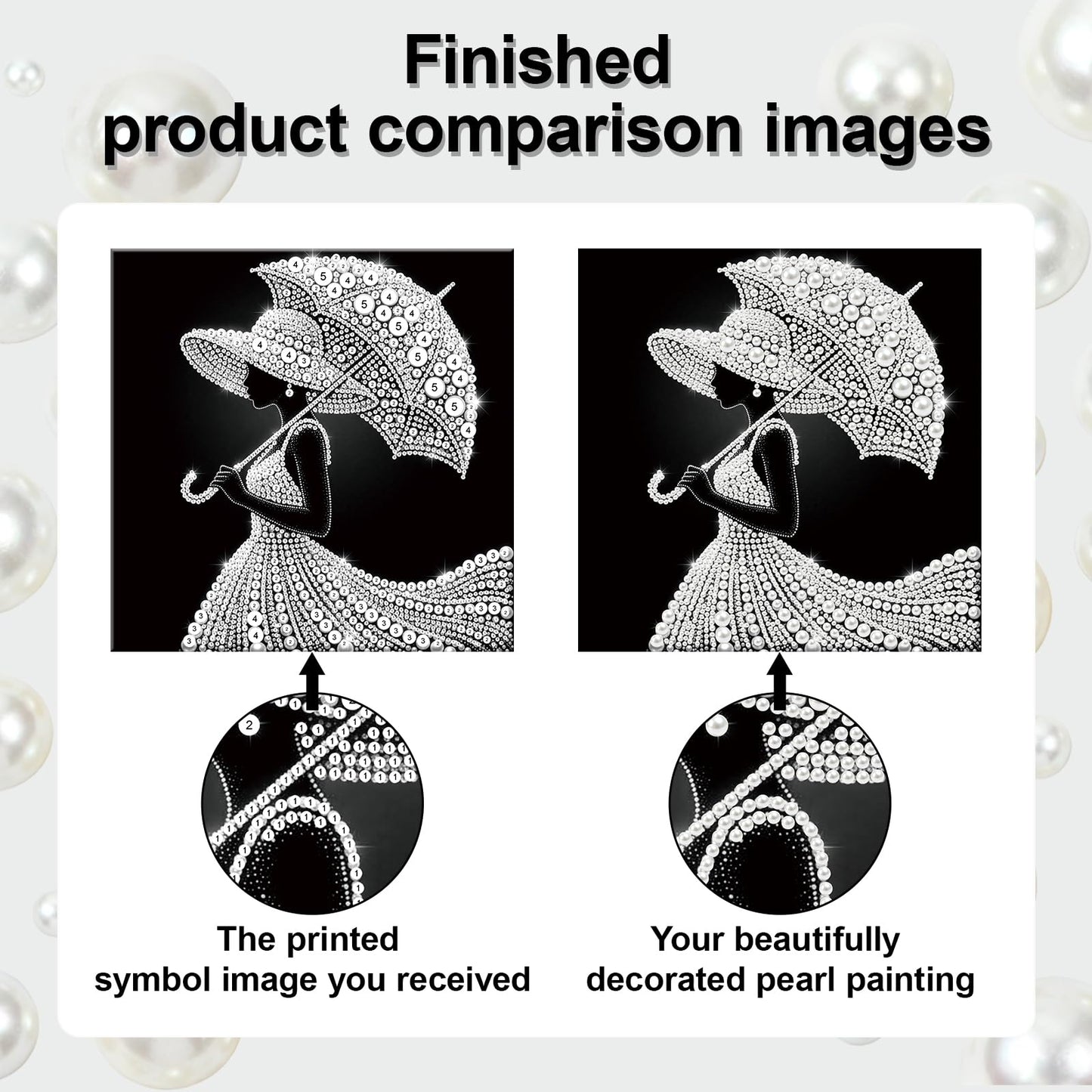 pigpigboss Umbrella Lady Diamond Painting Kit with Wooden Frame, Special Shaped Pearl Diamond Art for Adults Beginners Home Wall Decor (9.84 x 9.84 x 0.59 inches)