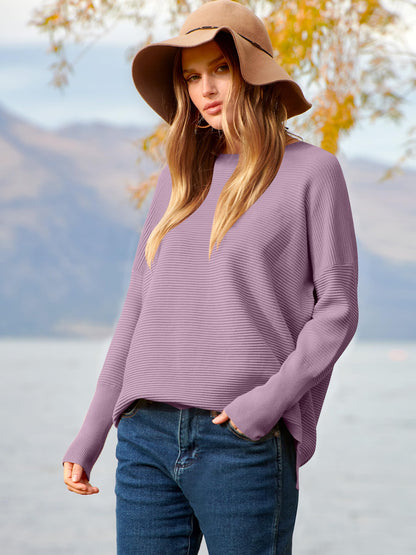 ANRABESS Womens Oversized Batwing Long Sleeve Ribbed Knit Sweaters 2025 Fall Outfits