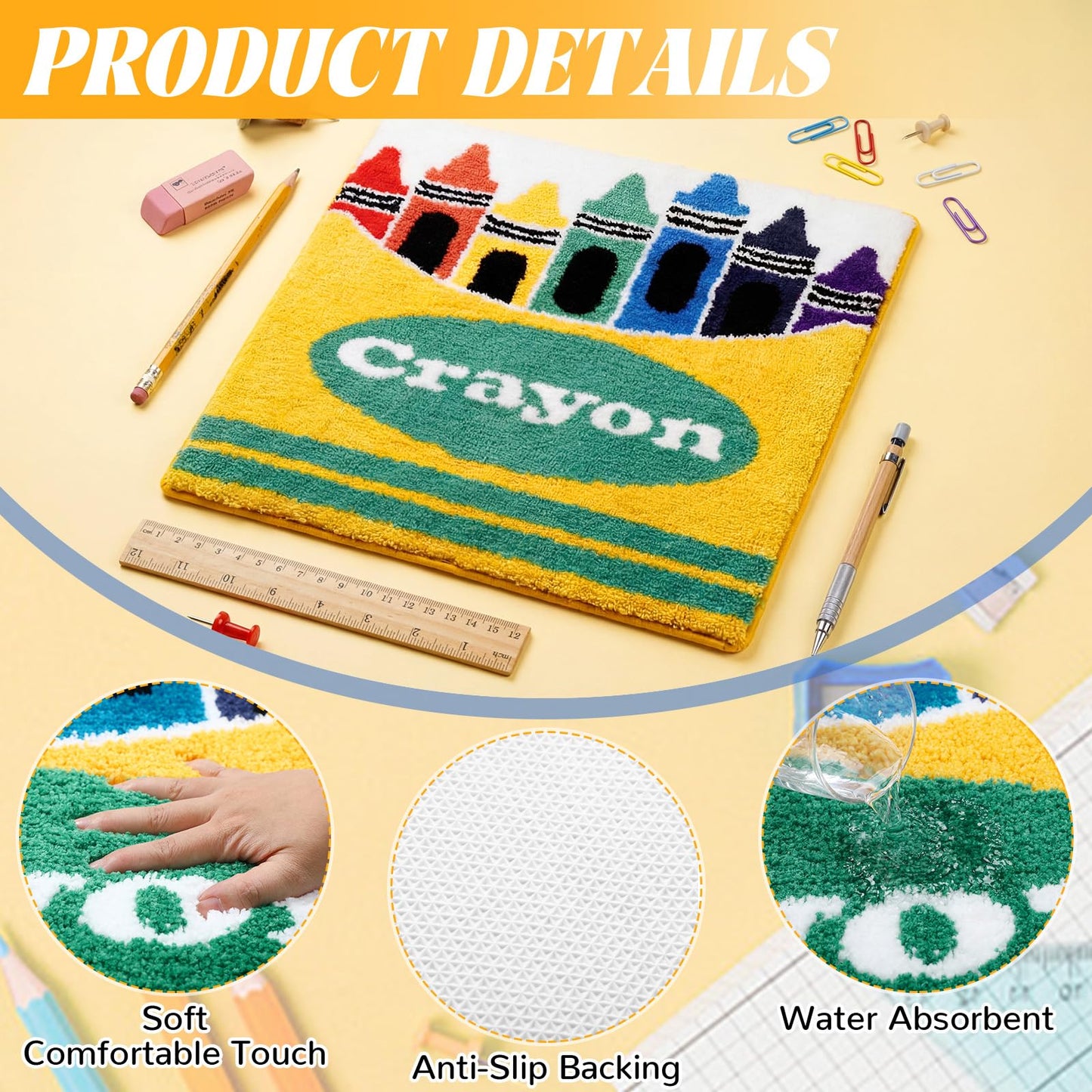 Tinideya Crayons Bathroom Rug Non Slip Rug for Classroom Graduation Appreciate Teacher Gift Back to School Home Supply