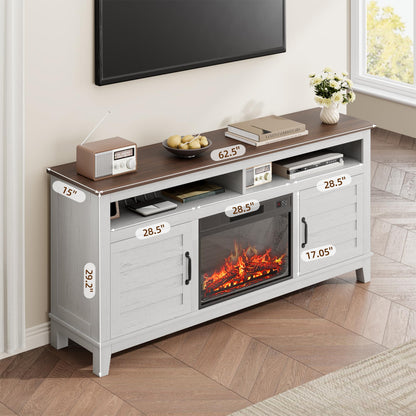 IDEALHOUSE Fireplace TV Stand, Entertainment Center with Fireplace, Farm TV Cabinet with Cupboard Door, Suitable for Living Room and Bedroom