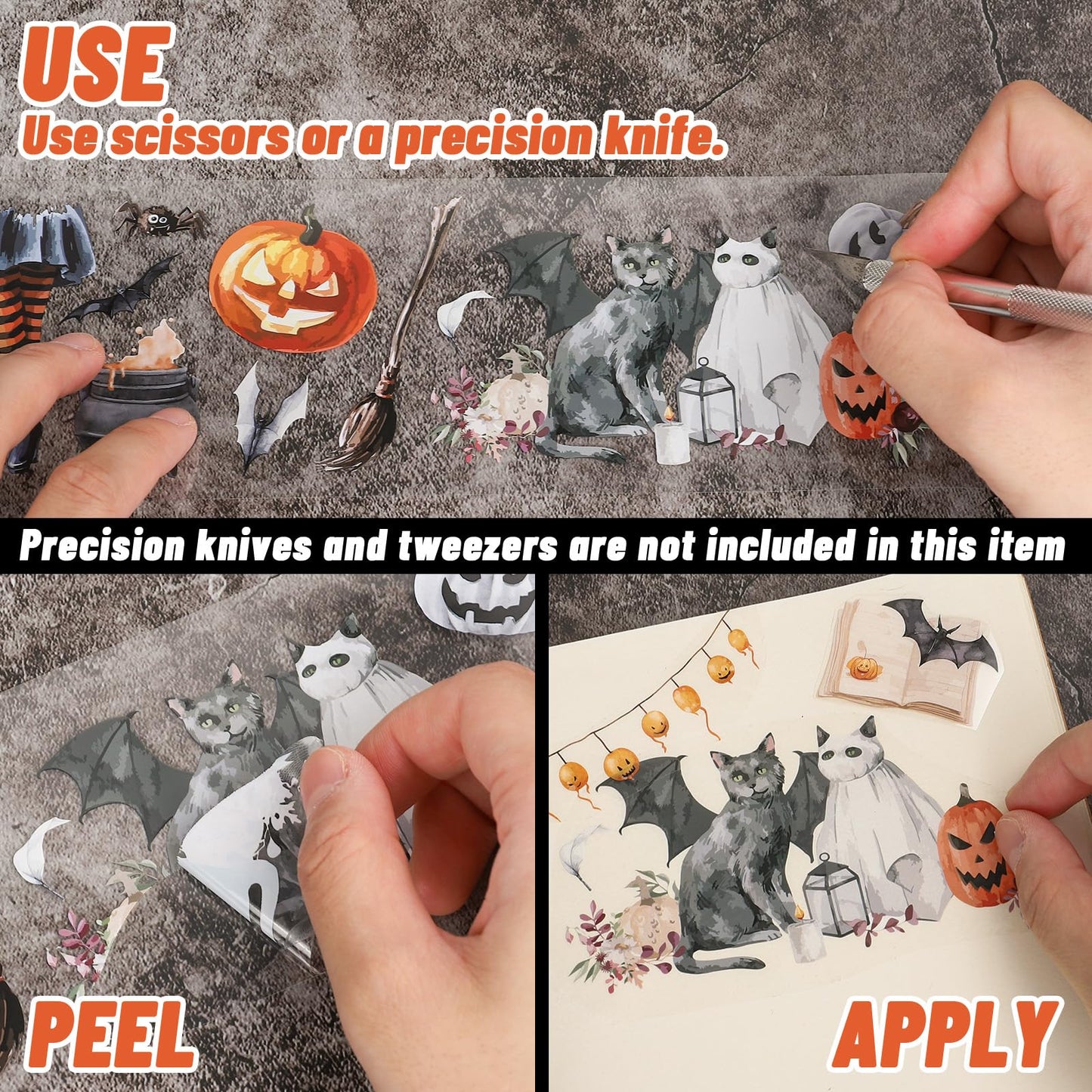 JarThenaAMCS 39.2 Ft Halloween PET Washi Tape 4 Rolls Pumpkin Ghost Witch Bats Transparent Adhesive Masking Tape for Cut & Use as Halloween Stickers Scrapbook Journal DIY Crafts Wrapping