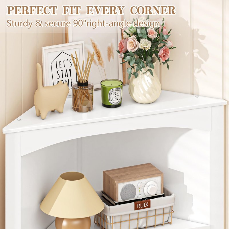 VECELO Tall Corner Cabinet, 68.8'' Storage Cabinet with Doors and Adjustable Shelves, for Living Room, Bathroom, Kitchen, White