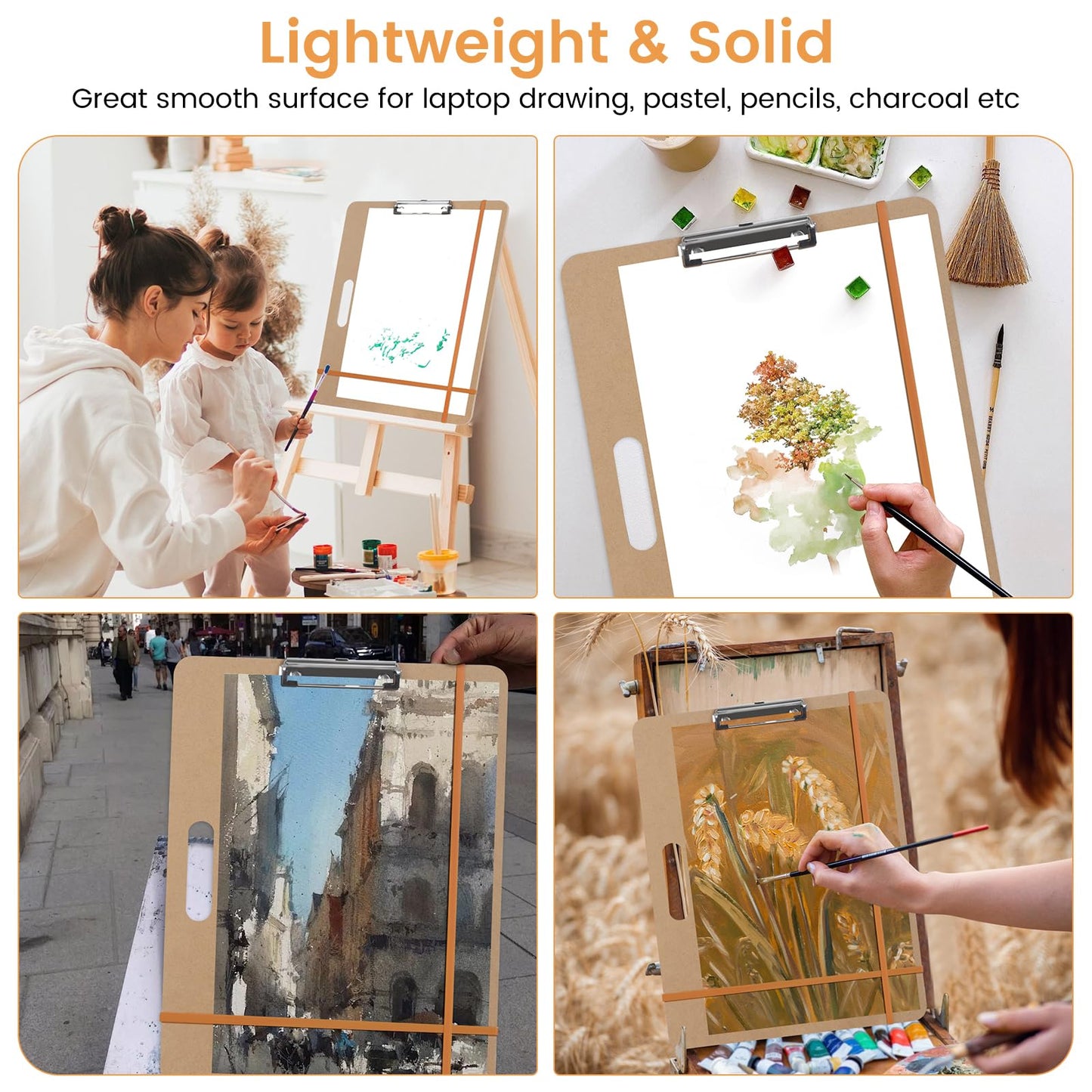 2 Pack Drawing Board, 17 x 13 Inch Portable Sketch Boards with 2 Rubber Bands, Easy to Use and Carry Art Clipboard for Painting in Class Studio Travel, Brown