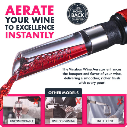 VINABON Wine Aerator - Improved 2026 Wine Aerating Pourer and Wine Air Aerator Decanter Spout for Enhanced Wine Flavor and Bouquet, Includes WineGuide Ebook