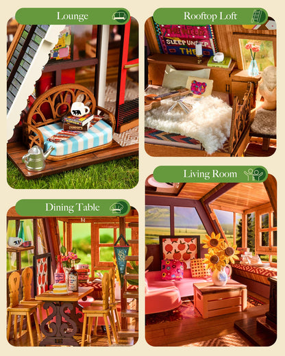 Rolife DIY Miniature House Kit for Adults, A-Frame Cabin Mini Wooden Dollhouse Kit, Tiny House Diorama Building Kits-Birthday Craft Home Decor Hobbies Gift for Friends Family
