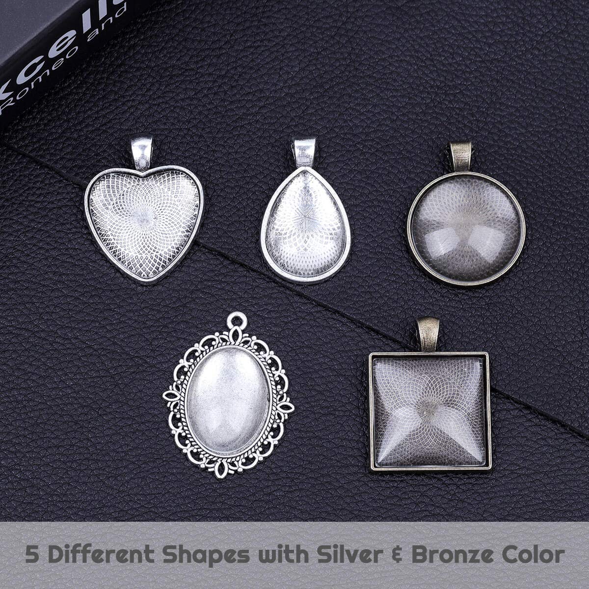 Anezus 60Pcs Pendant Trays, Bezel Pendant Trays Blanks with Glass Cabochons for Pendants Making and Jewelry Making, 5 Styles