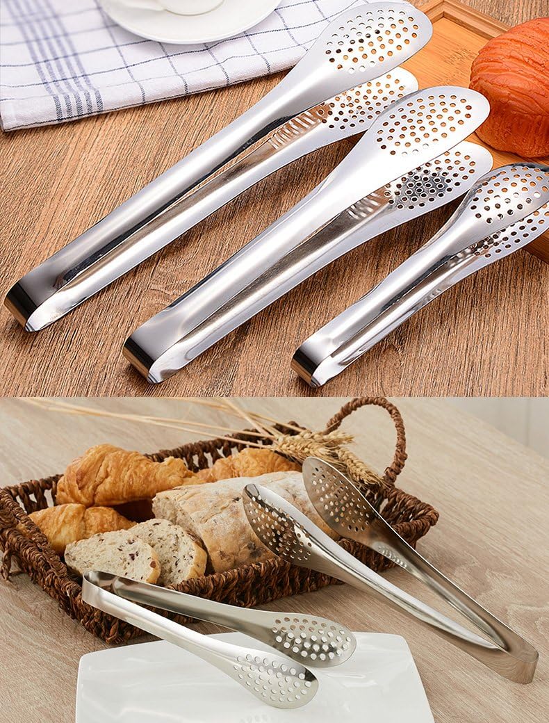 Pack of 3 Sizes Stainless Steel Tongs, Heavy Duty Food Tongs for Salads, Bread, Ham, BBQ, Cooking, Serving