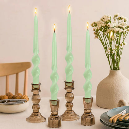 Tapered Candle Twisted Candlesticks Green Candle Stick Smokeless Candles Long Twirl Candle Easter Taper Candles Cute Odorless Candles for Anthropologie Home Décor Dinner Party Mother's Day Gifts