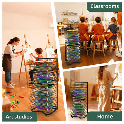 Xstermism Art Drying Rack for Classroom,Paint Drying Rack On Wheels with 19 Removable Shelves,Study Metal Art Storage Rack for Art Studios,Schools
