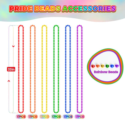 SHAOQINLIN 102 PCS Pride Beads Necklaces, Pride Accessories, Rainbow Beads Necklaces Bulk, Gay Lesbian Pride Month Parade Throws Pride Party Favors in 6 Colors